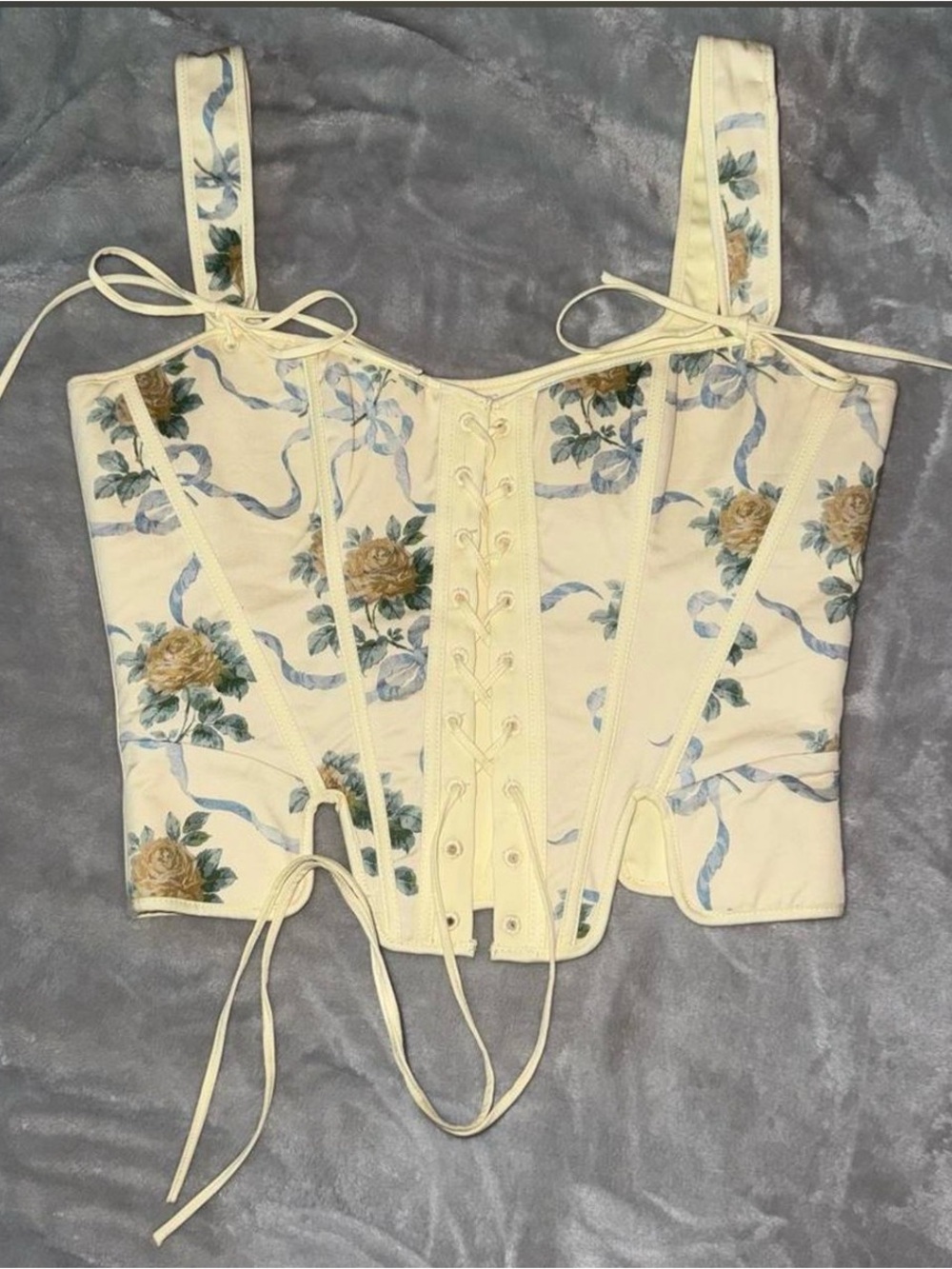 House of cb Callie corset lemon rose print REVERSIBLE to butter yellow - Picture 4 of 7